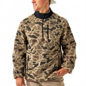 NEW BURLEBO sherpa quarter zip camo pullover in rocky mountain